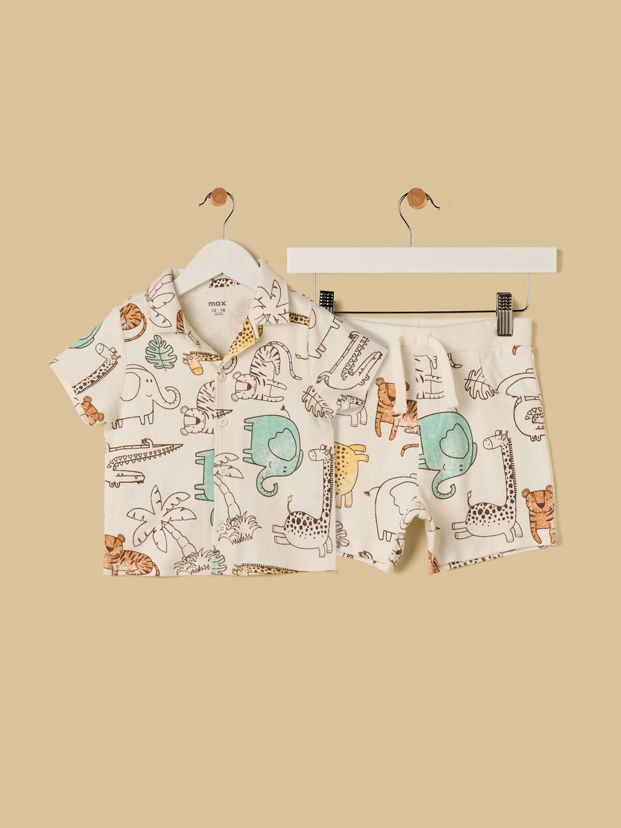 Animal Print Cotton Shirt and Shorts Set