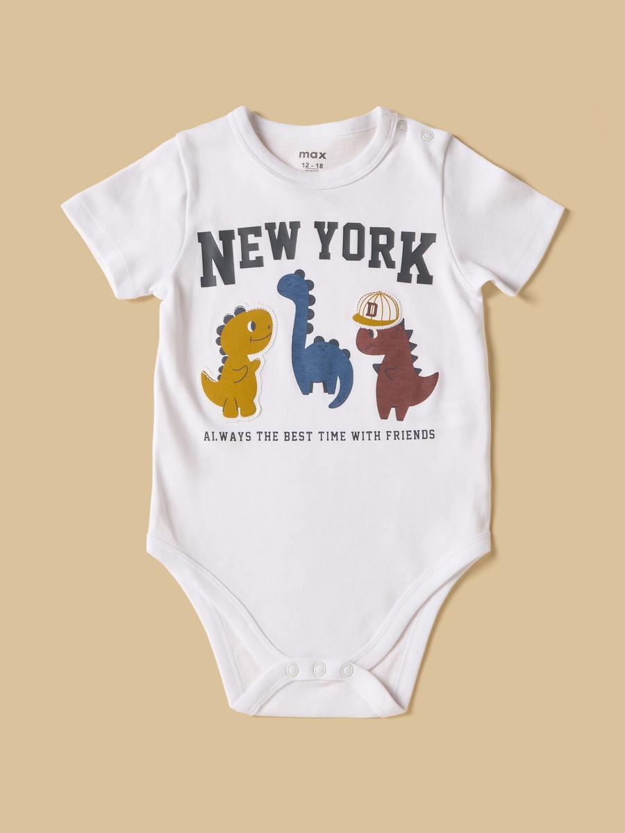 Dinosaur Print Bodysuit with Jeans and Denim Jacket