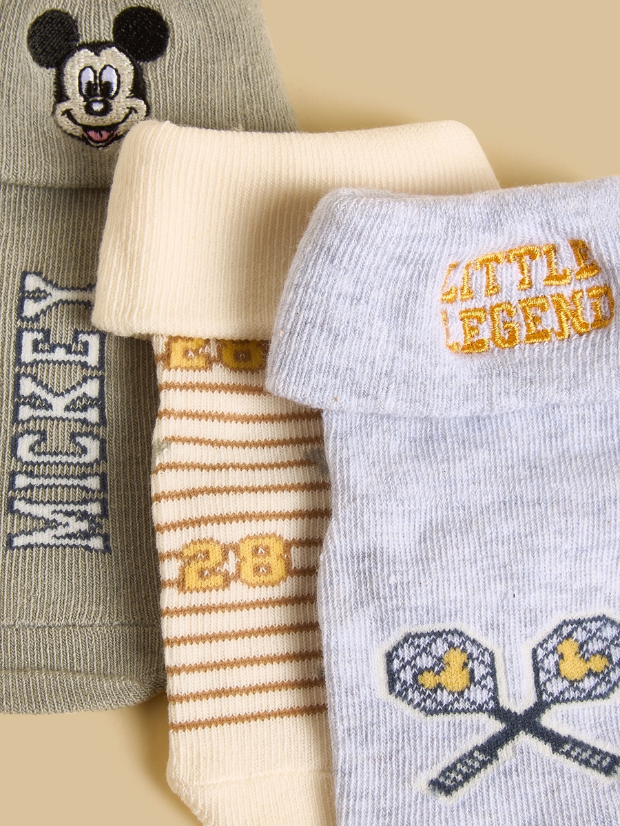 Pack of 3 - Mickey Mouse Embroidered Anti-Skid Ankle Length Socks