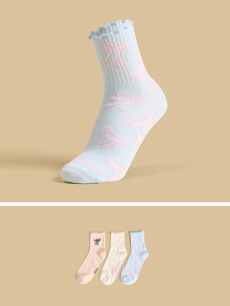 Pack of 3 - Stitch Print Ankle Length Socks