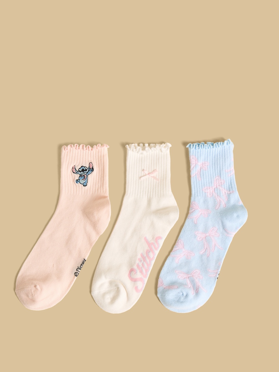 Pack of 3 - Stitch Print Ankle Length Socks
