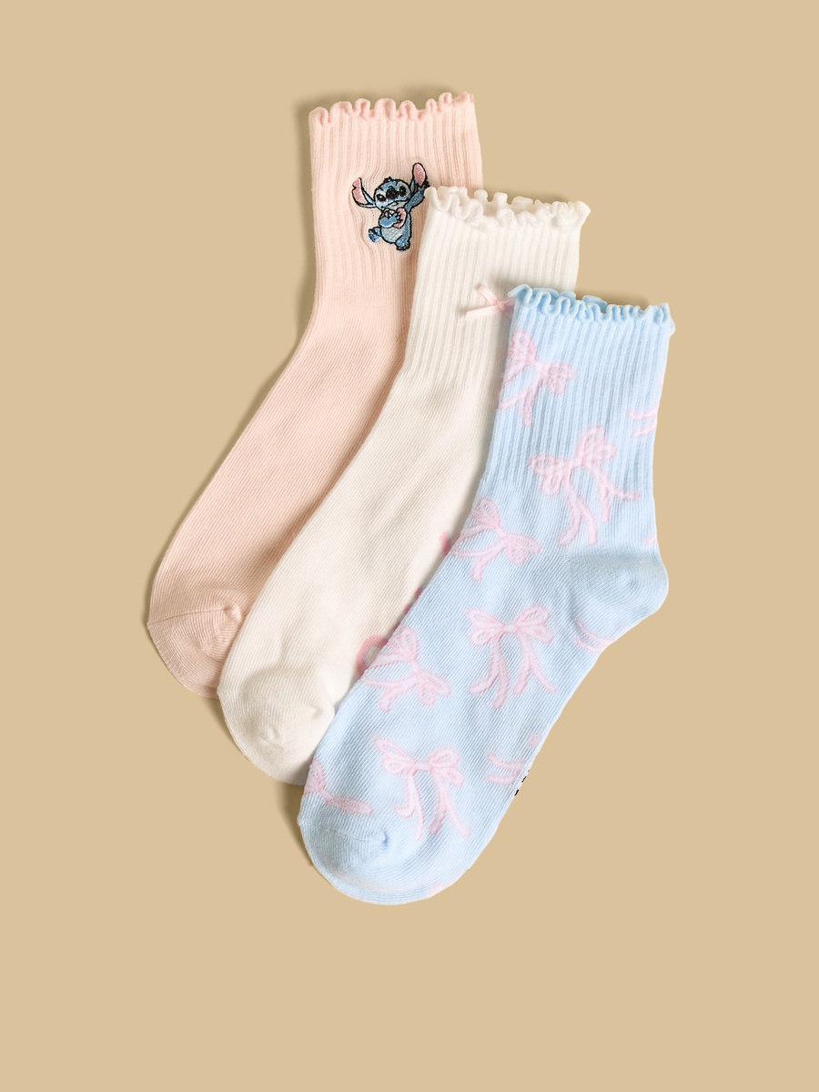 Pack of 3 - Stitch Print Ankle Length Socks