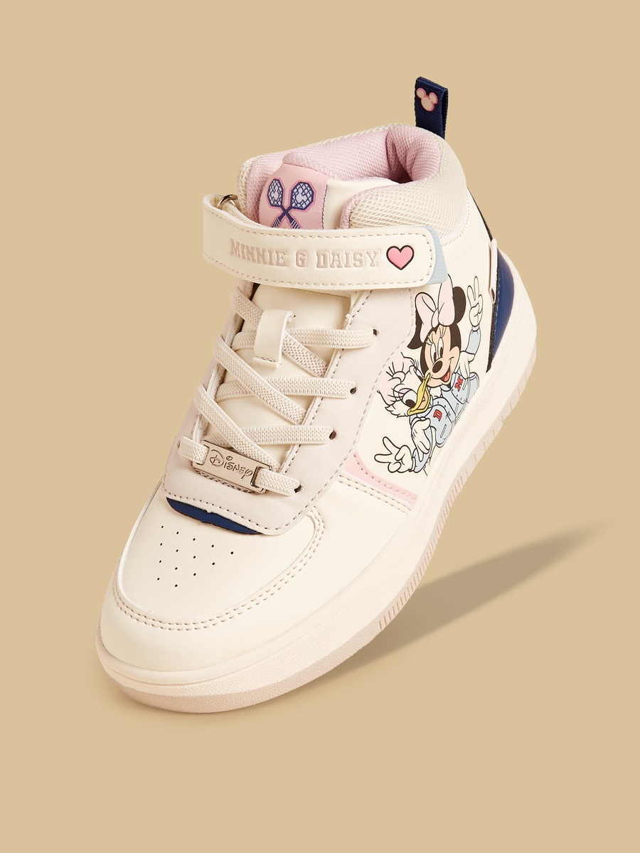 Minnie Mouse Print High-Top Sneakers with Hook and Loop Closure