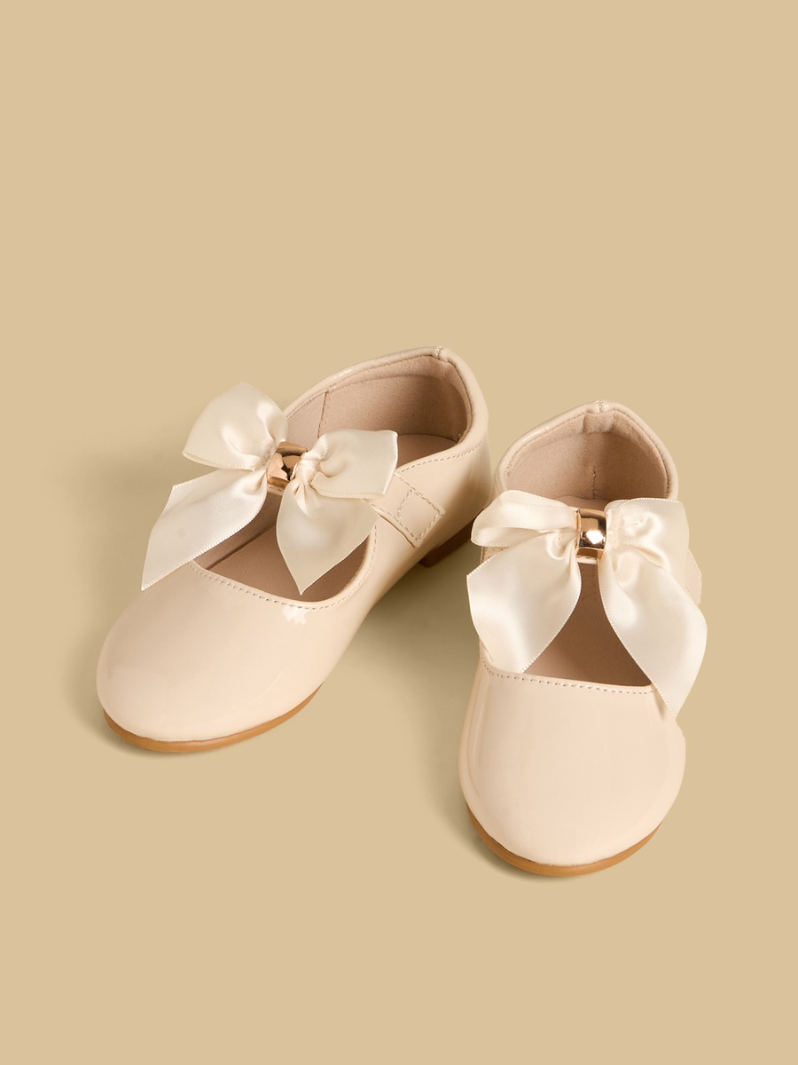 Bow Accent Ballerina Shoes with Hook and Loop Closure