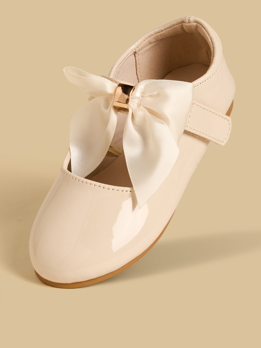 Bow Accent Ballerina Shoes with Hook and Loop Closure