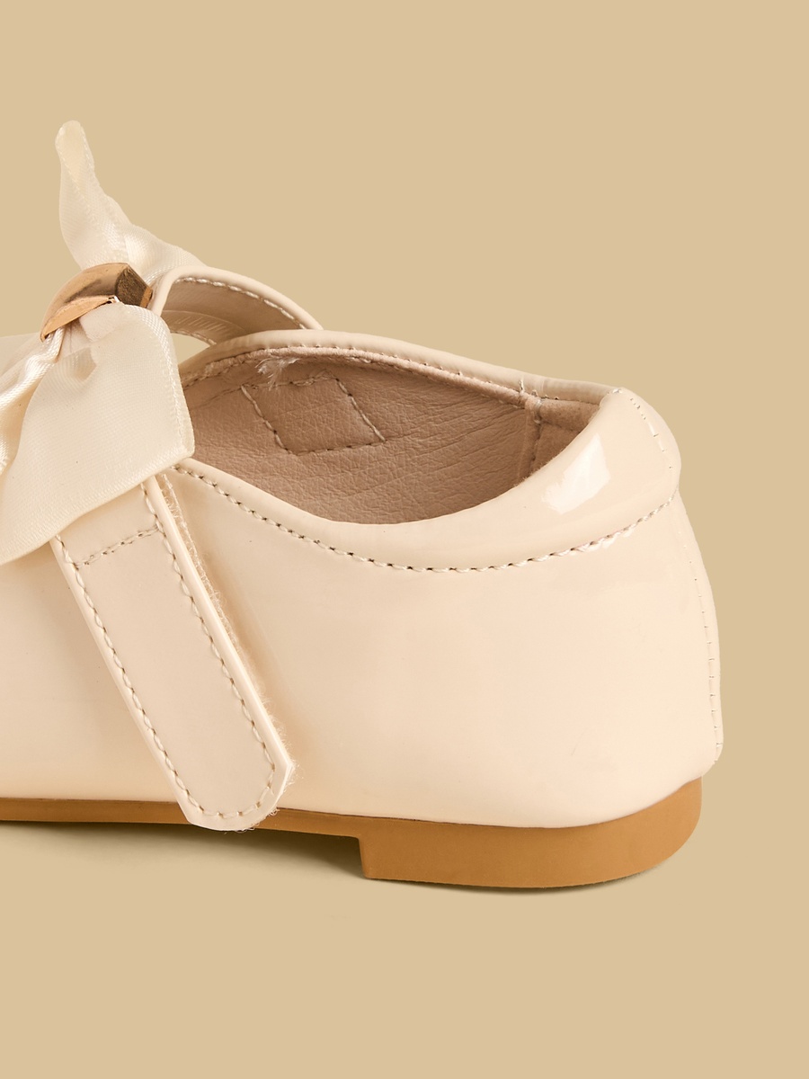 Bow Accent Ballerina Shoes with Hook and Loop Closure