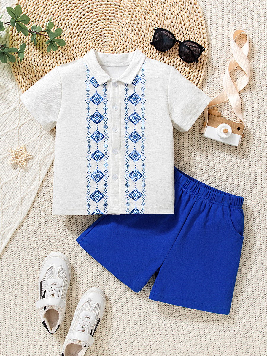 Boys Graphic Print Shirt and Shorts Set