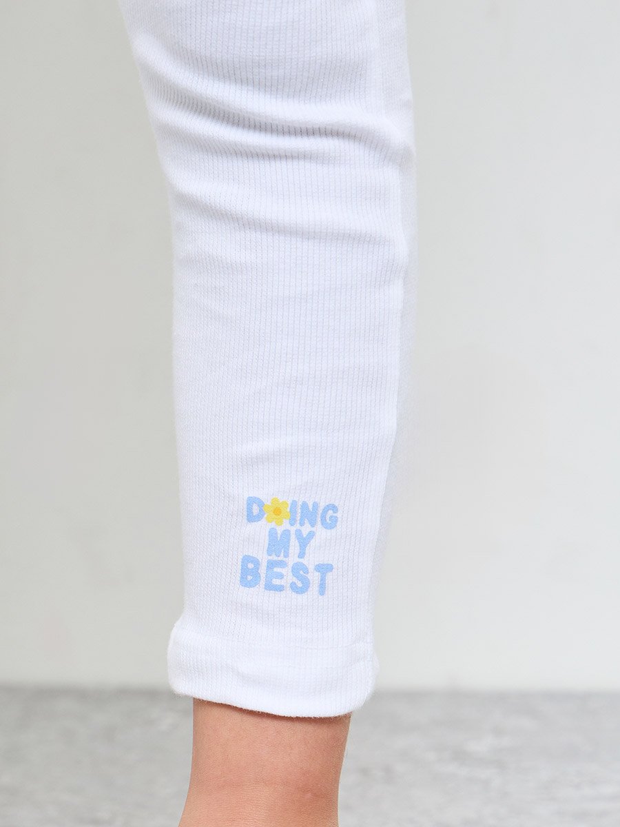 Girls White Graphic Ribbed Leggings