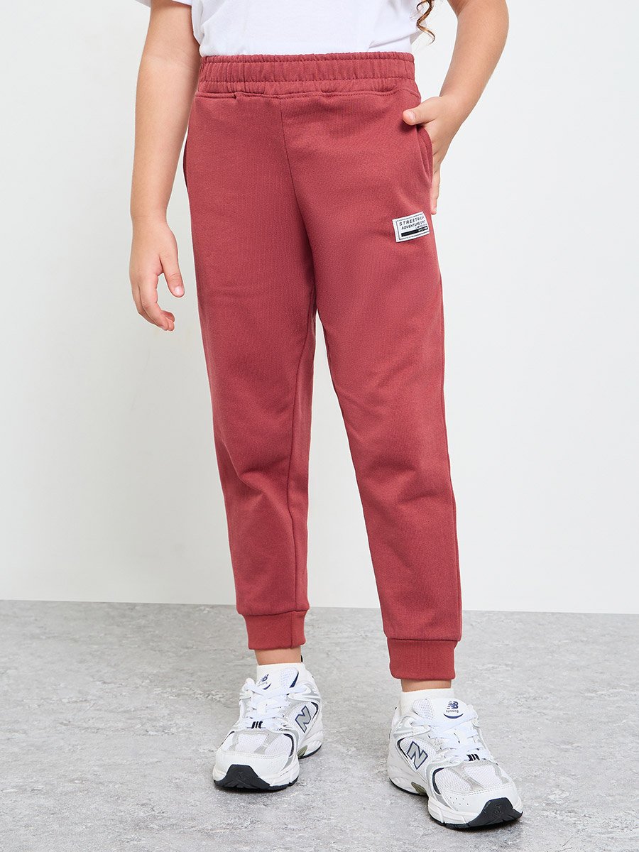 Girls Cotton Joggers with Badge Detail
