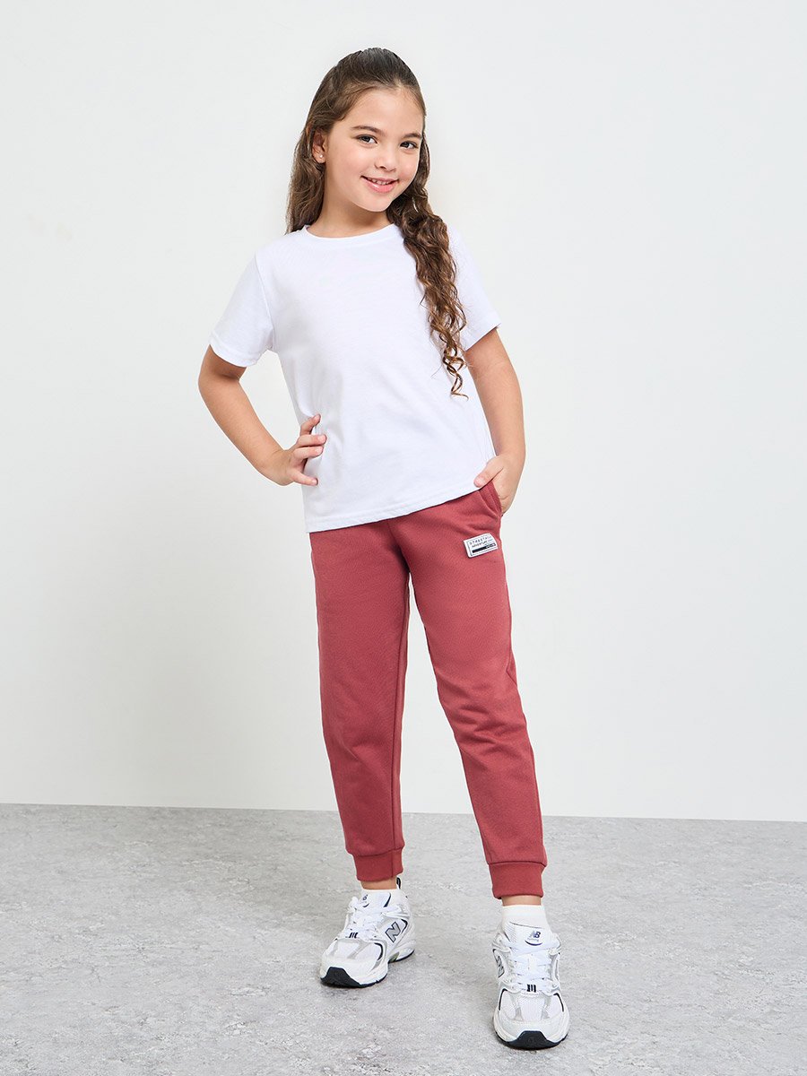 Girls Cotton Joggers with Badge Detail