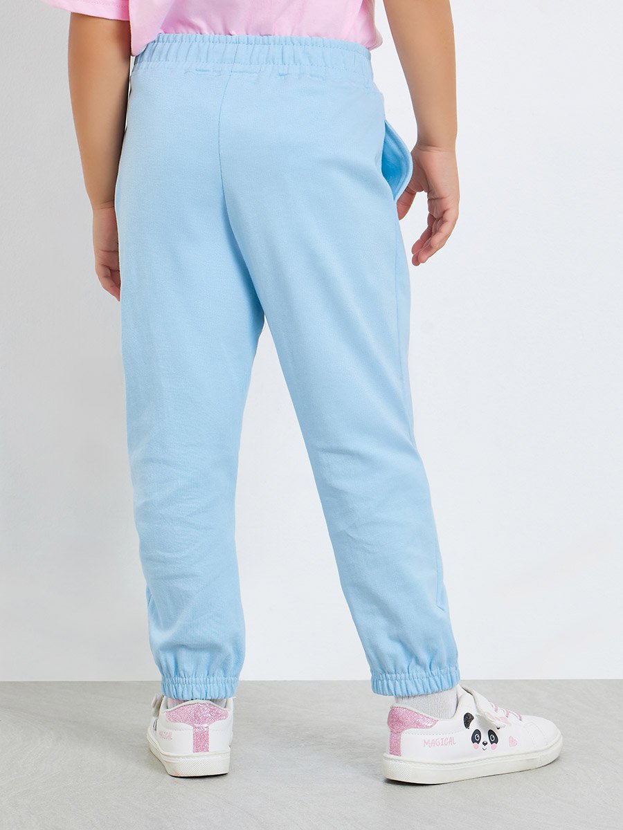 Girls Light Blue Cotton Joggers with Ice Cream Print