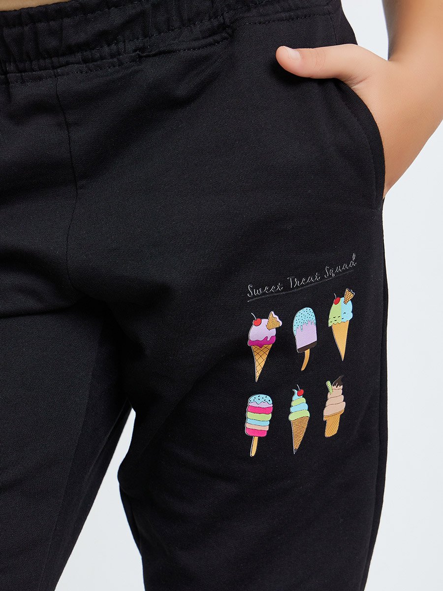 Girls Cotton Joggers with Graphic Print