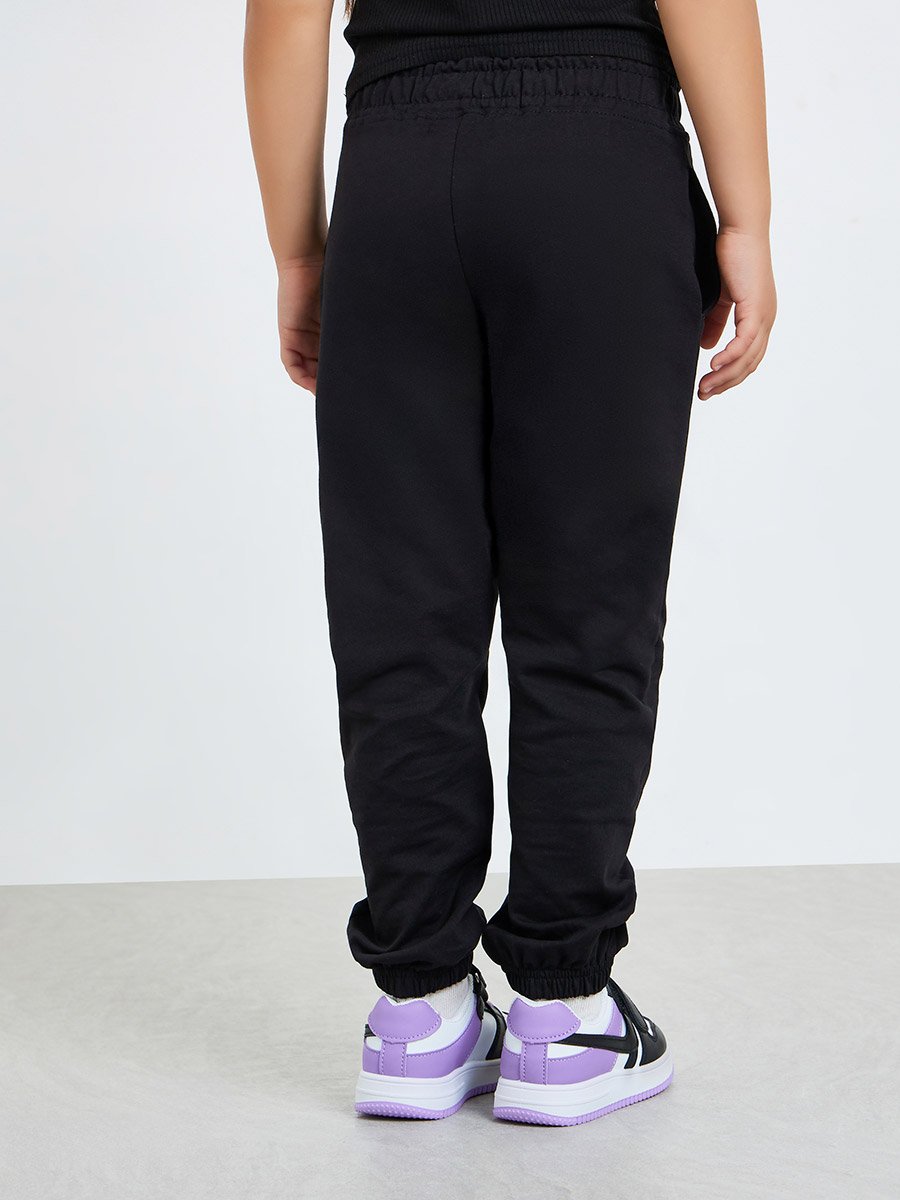 Girls Cotton Joggers with Graphic Print
