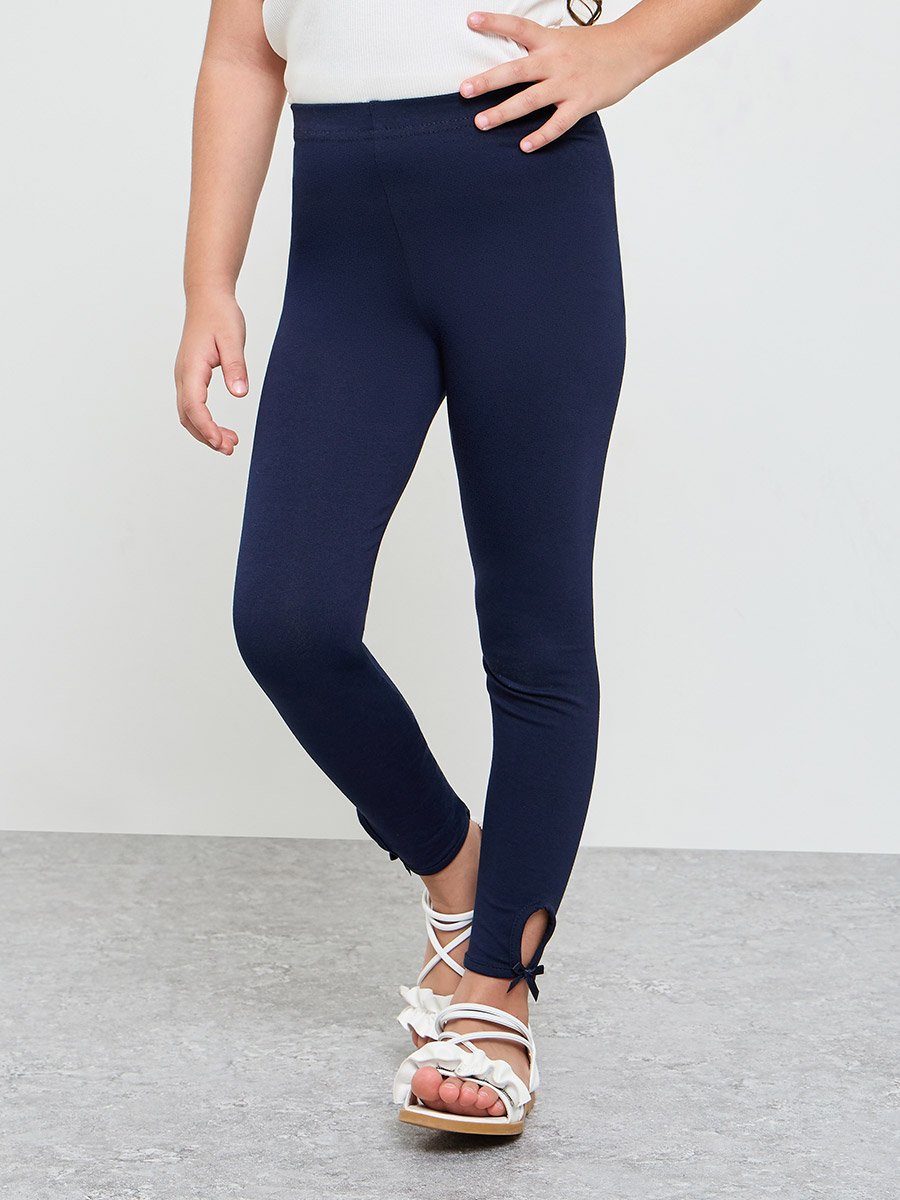 Girls Bow Detail Cotton Leggings