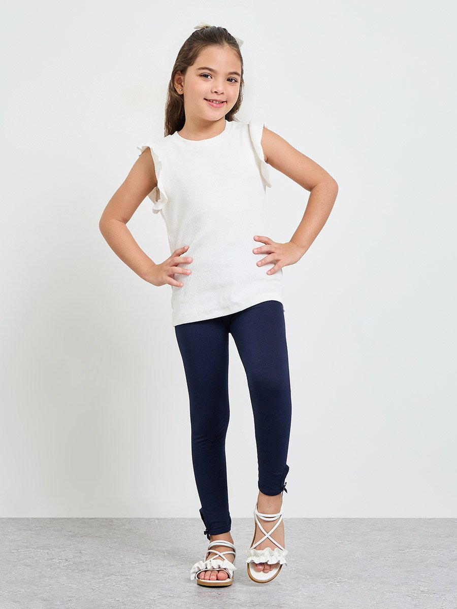 Girls Bow Detail Cotton Leggings