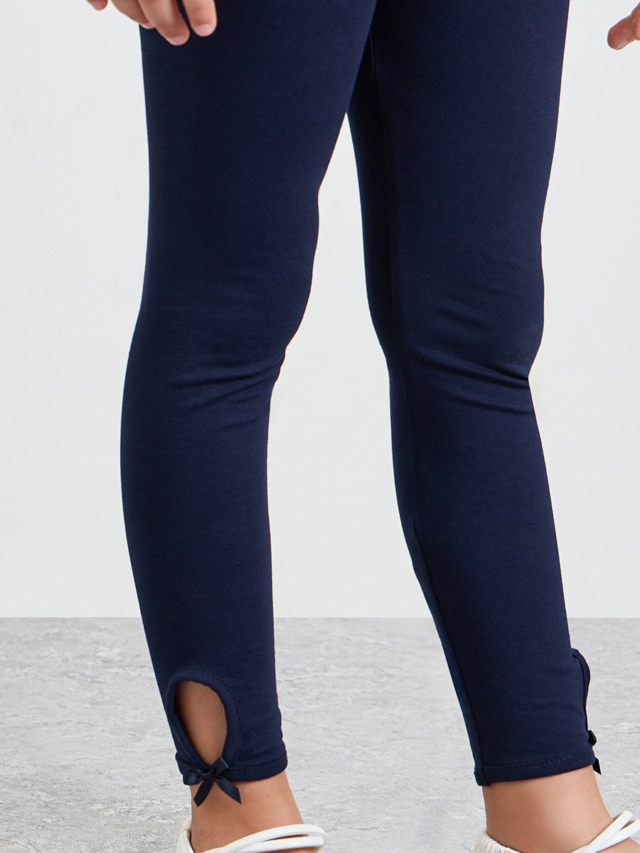 Girls Bow Detail Cotton Leggings