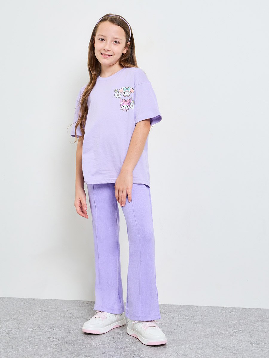 Teen Girls Lilac Solid Side Slit Knitted Fit and Flare Leggings