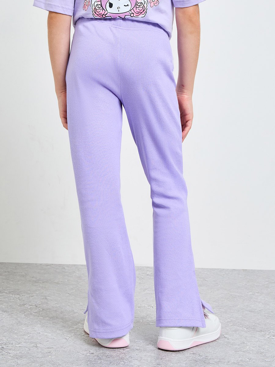 Teen Girls Lilac Solid Side Slit Knitted Fit and Flare Leggings