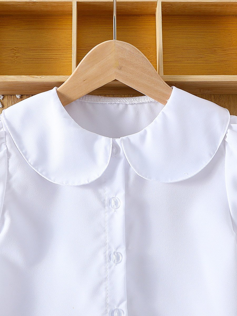 Girls White Peter Pan Collar Puff Sleeve Shirt