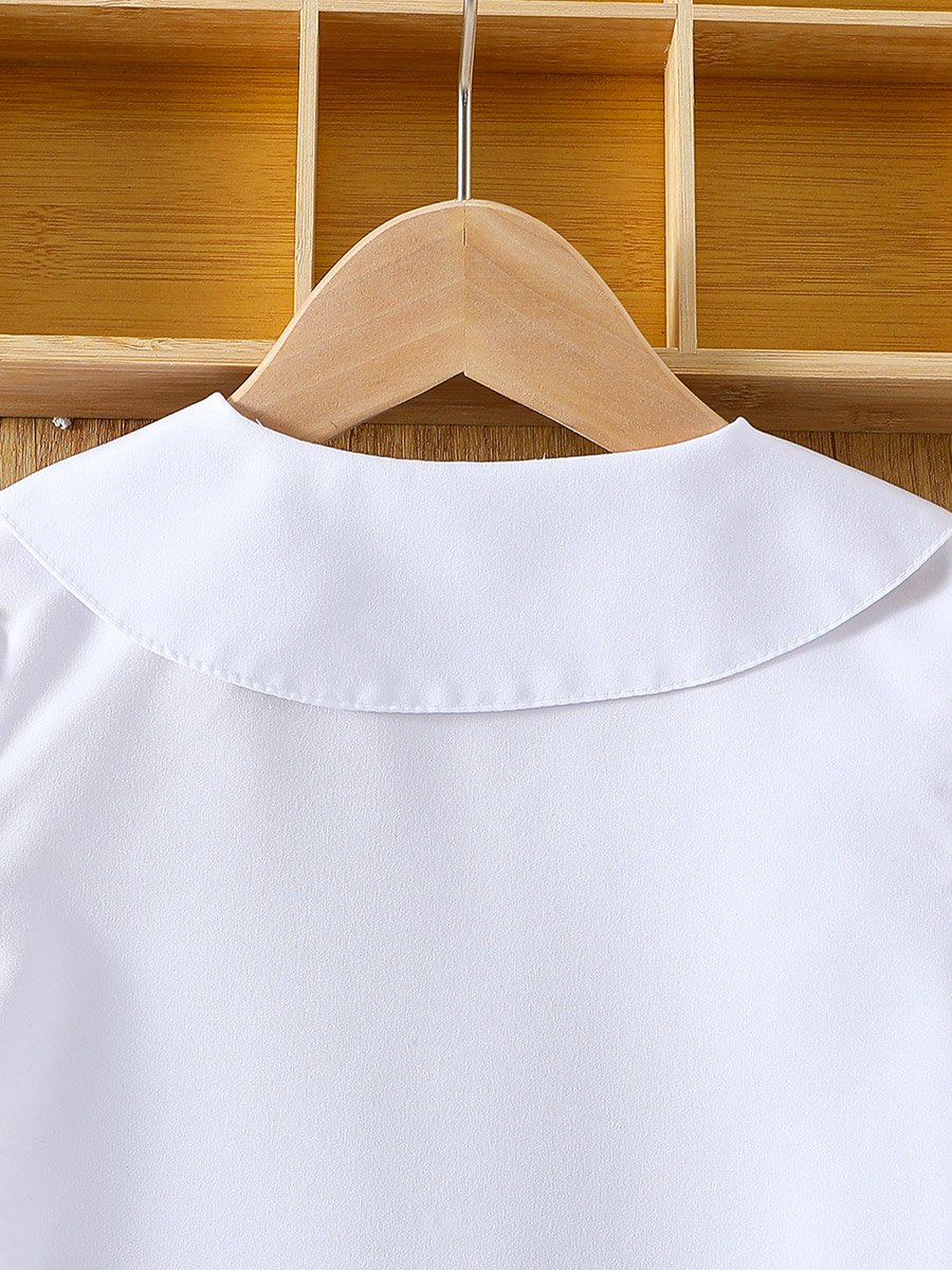 Girls White Peter Pan Collar Puff Sleeve Shirt