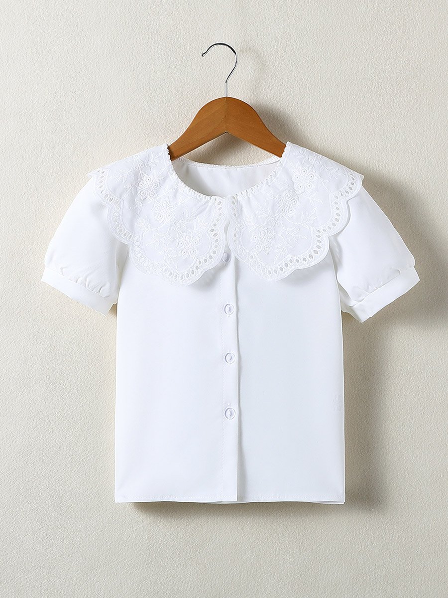 Girls White Peter Pan Collar Short Sleeve Shirt