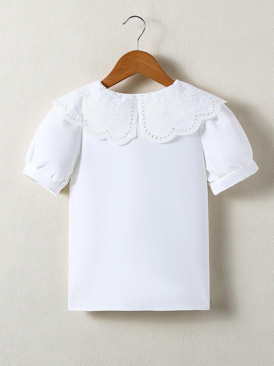 Girls White Peter Pan Collar Short Sleeve Shirt