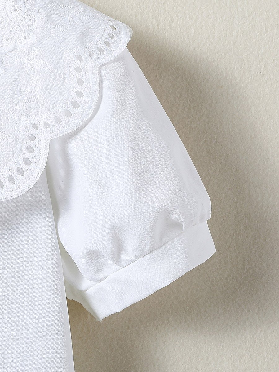 Girls White Peter Pan Collar Short Sleeve Shirt