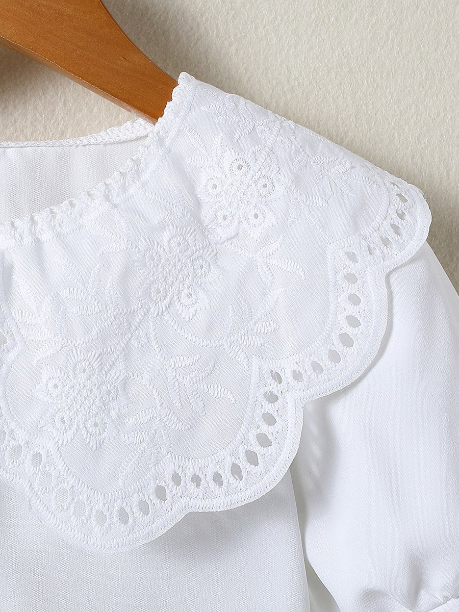 Girls White Peter Pan Collar Short Sleeve Shirt