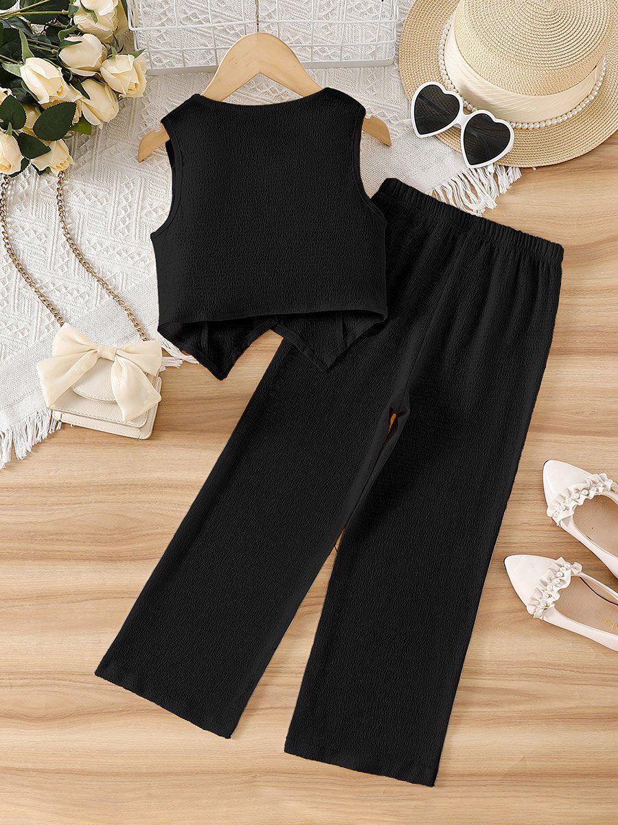 Girls Black Buttoned Waistcoat and Trousers Set