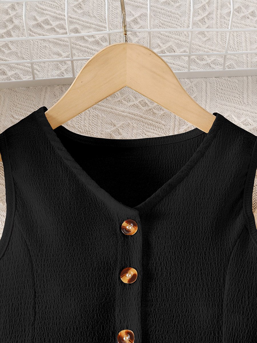 Girls Black Buttoned Waistcoat and Trousers Set