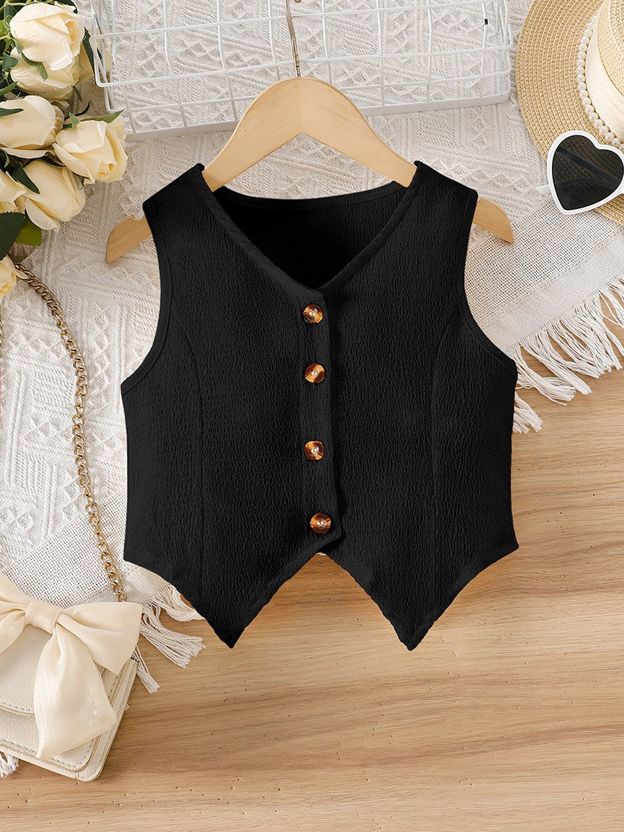 Girls Black Buttoned Waistcoat and Trousers Set
