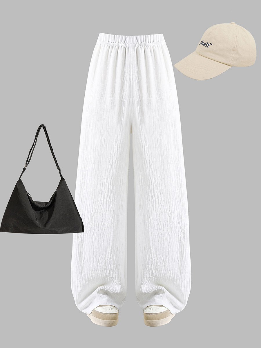 Girls White Textured Wide Leg Pants