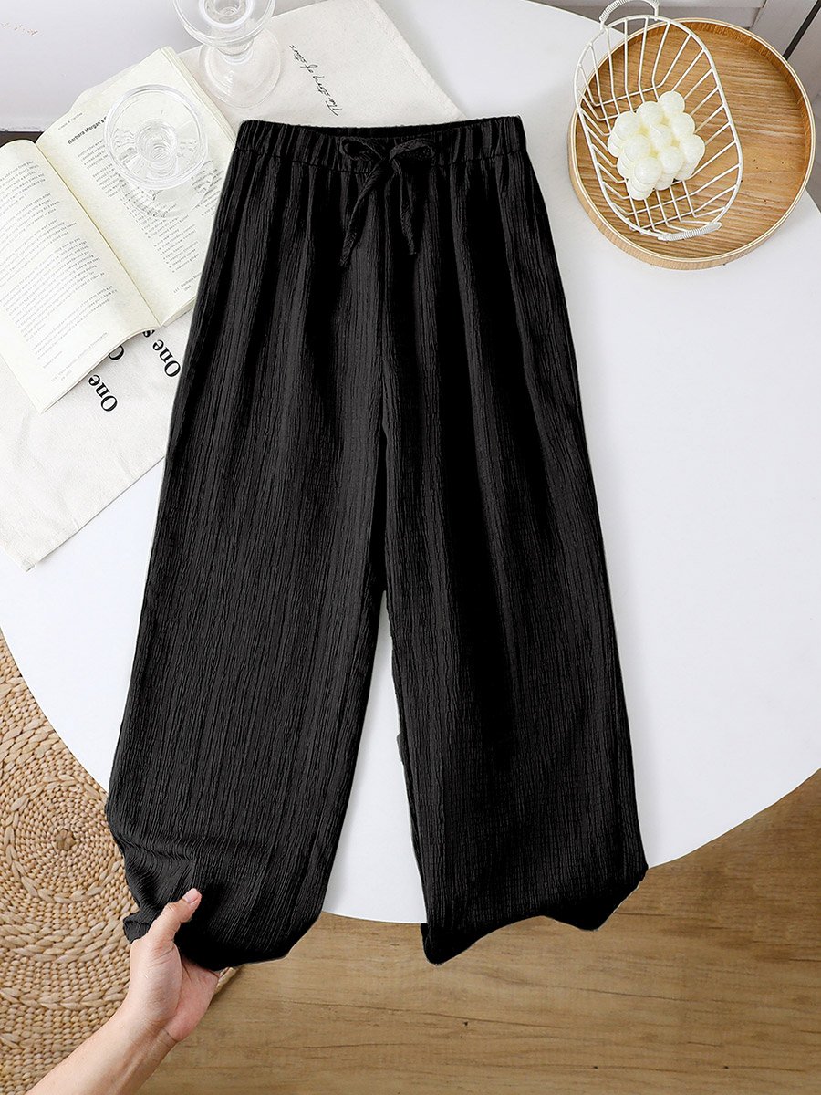 Girls Black Textured Wide Leg Pants
