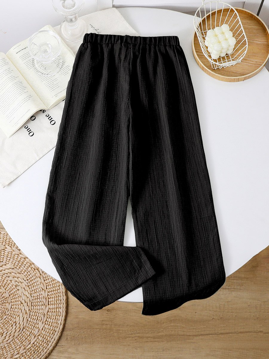 Girls Black Textured Wide Leg Pants