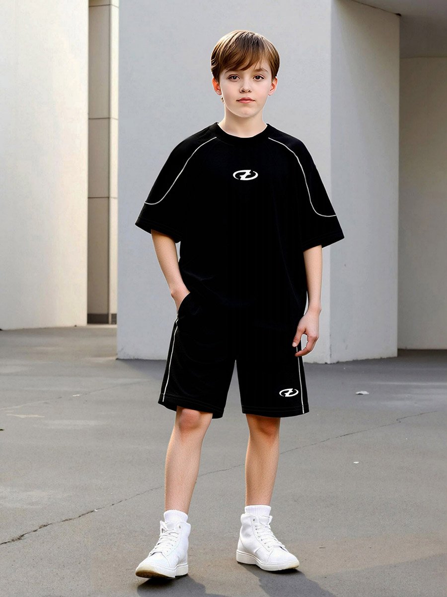 Boys Black Graphic Print T-Shirt and Shorts Set