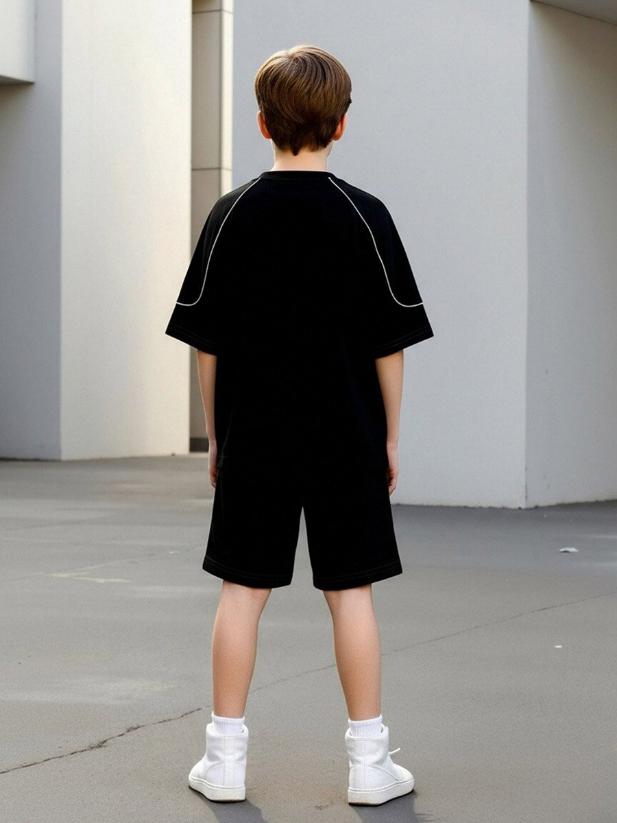 Boys Black Graphic Print T-Shirt and Shorts Set
