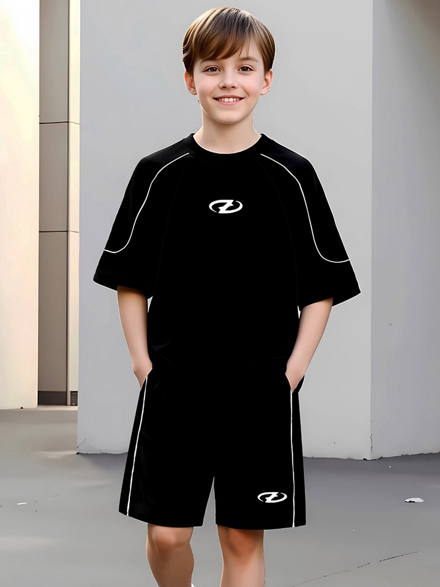 Boys Black Graphic Print T-Shirt and Shorts Set