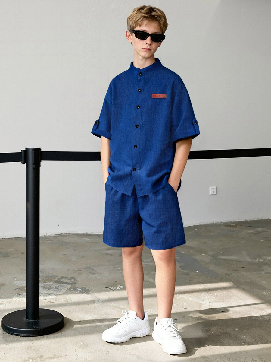 Teen Boys Solid Short Sleeve Shirt and Shorts Set