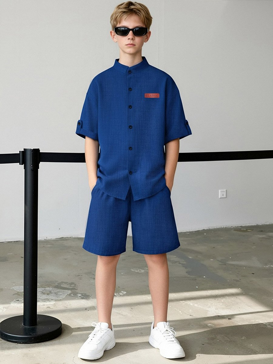 Teen Boys Solid Short Sleeve Shirt and Shorts Set