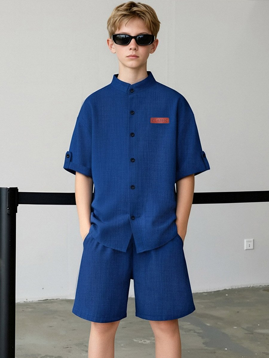 Teen Boys Solid Short Sleeve Shirt and Shorts Set