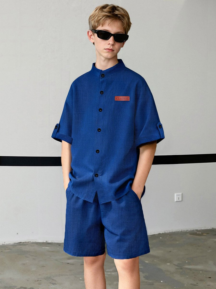 Teen Boys Solid Short Sleeve Shirt and Shorts Set