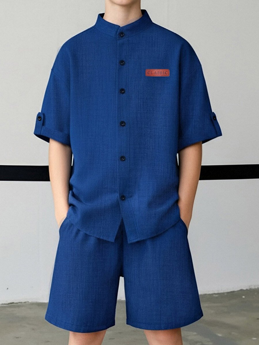 Teen Boys Solid Short Sleeve Shirt and Shorts Set