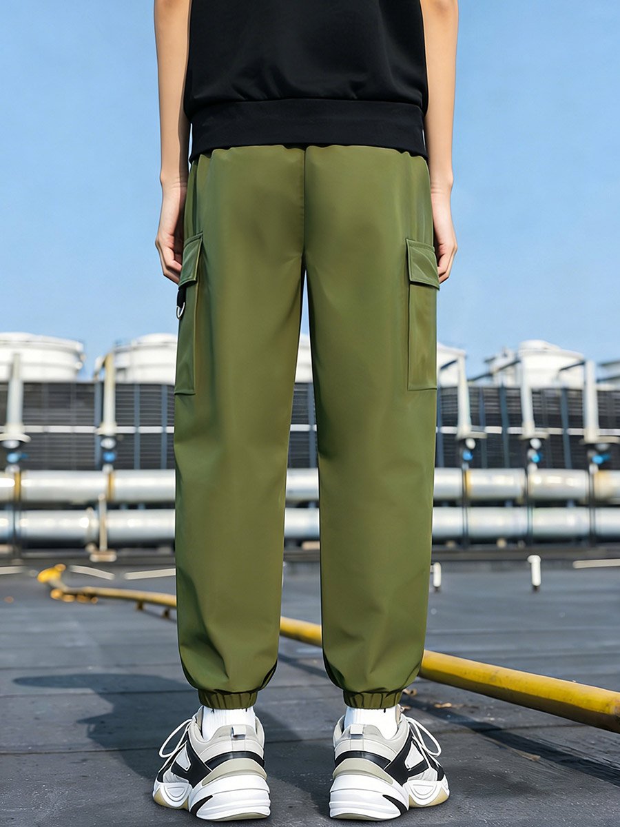 Boys Green Cargo Pants with Smile Graphic For Kids at Oman | Styli