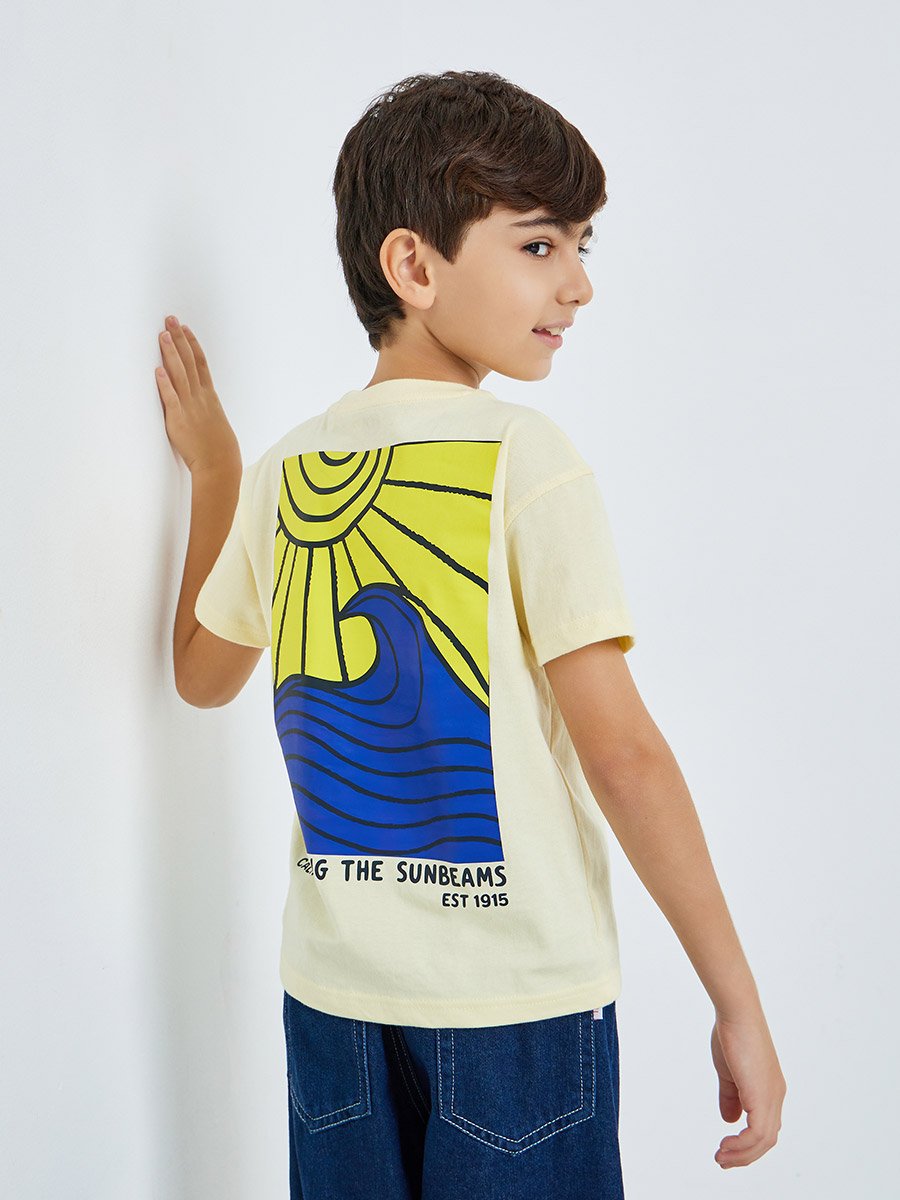 Kids Yellow Cotton Graphic Print T-Shirt