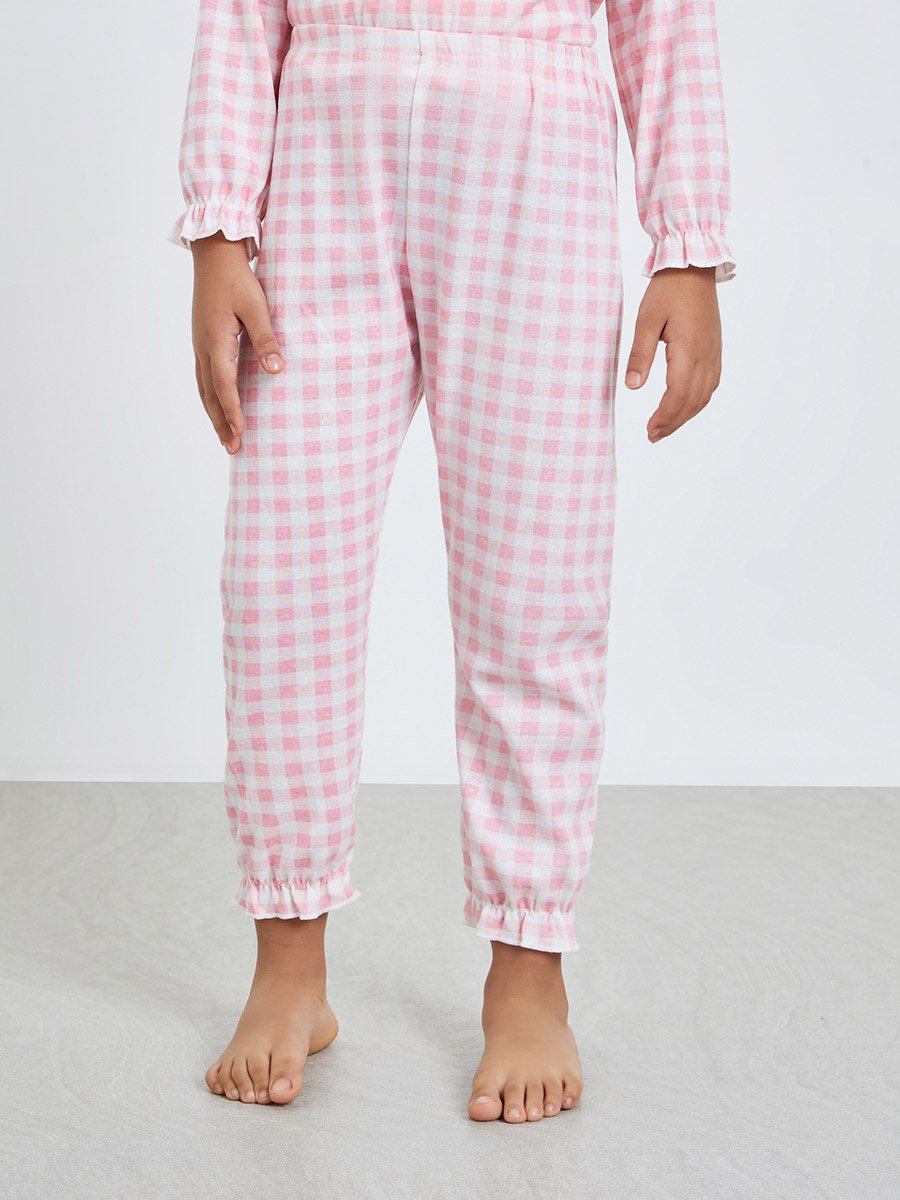 Girls Check Lace Collar Top and Pyjama Set