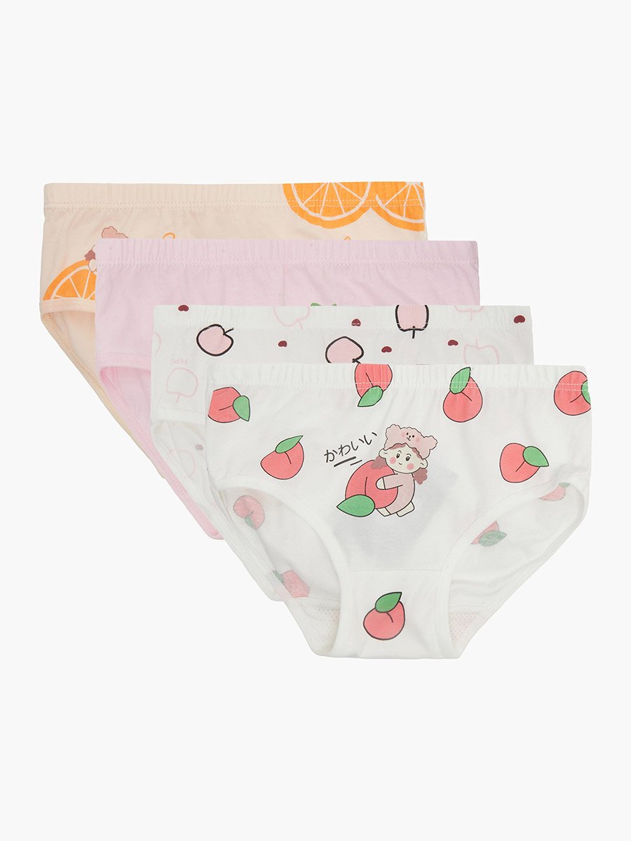 Pack of 4 - Girls Printed Cotton Briefs