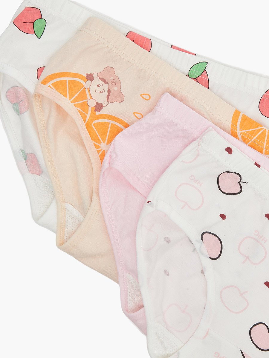 Pack of 4 - Girls Printed Cotton Briefs