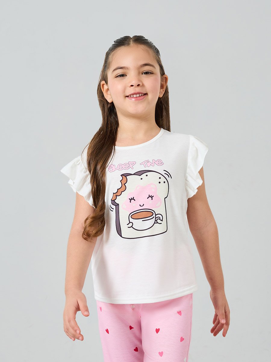 Girls Graphic Print T-Shirt and Pyjama Set