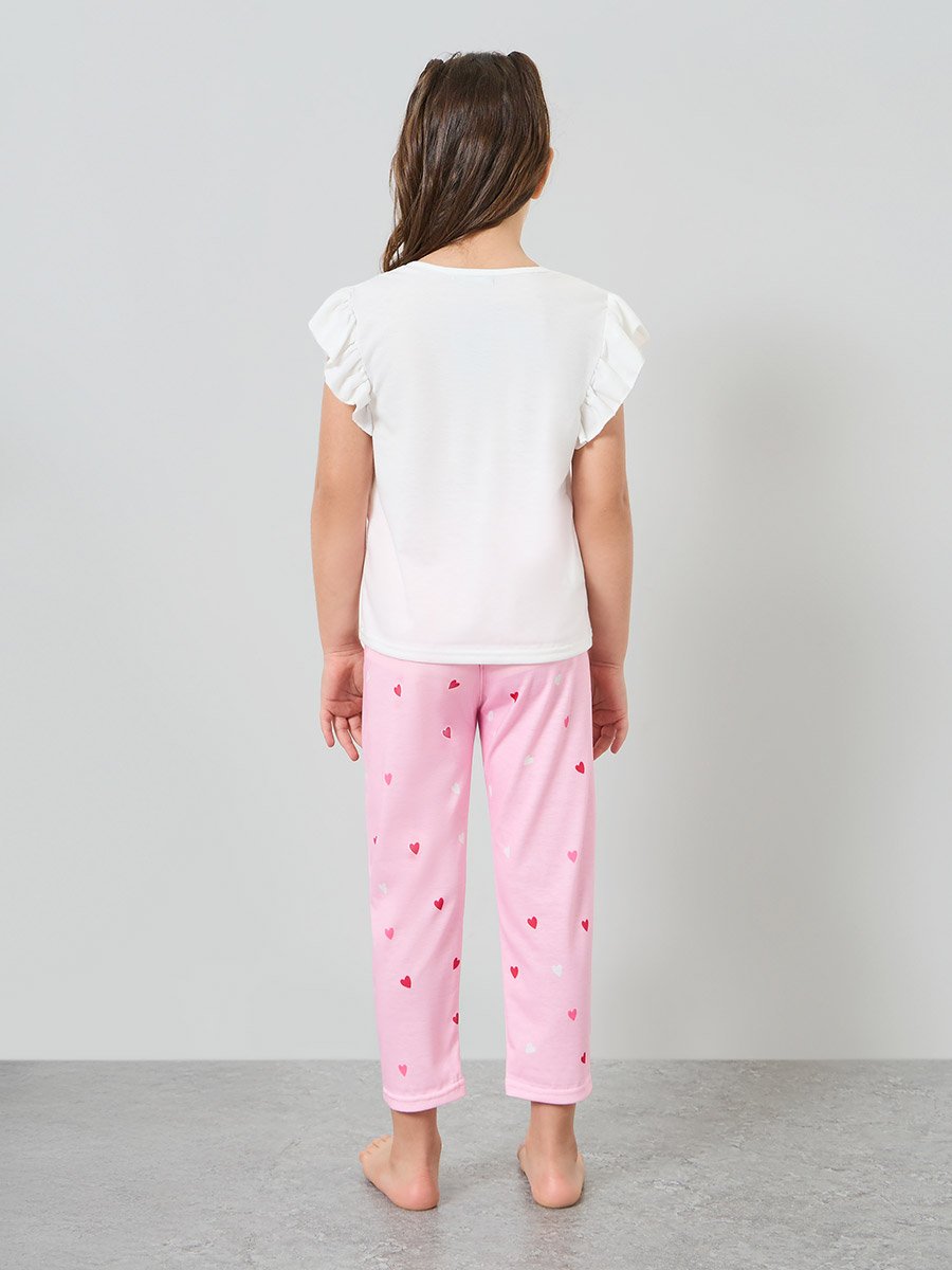 Girls Graphic Print T-Shirt and Pyjama Set