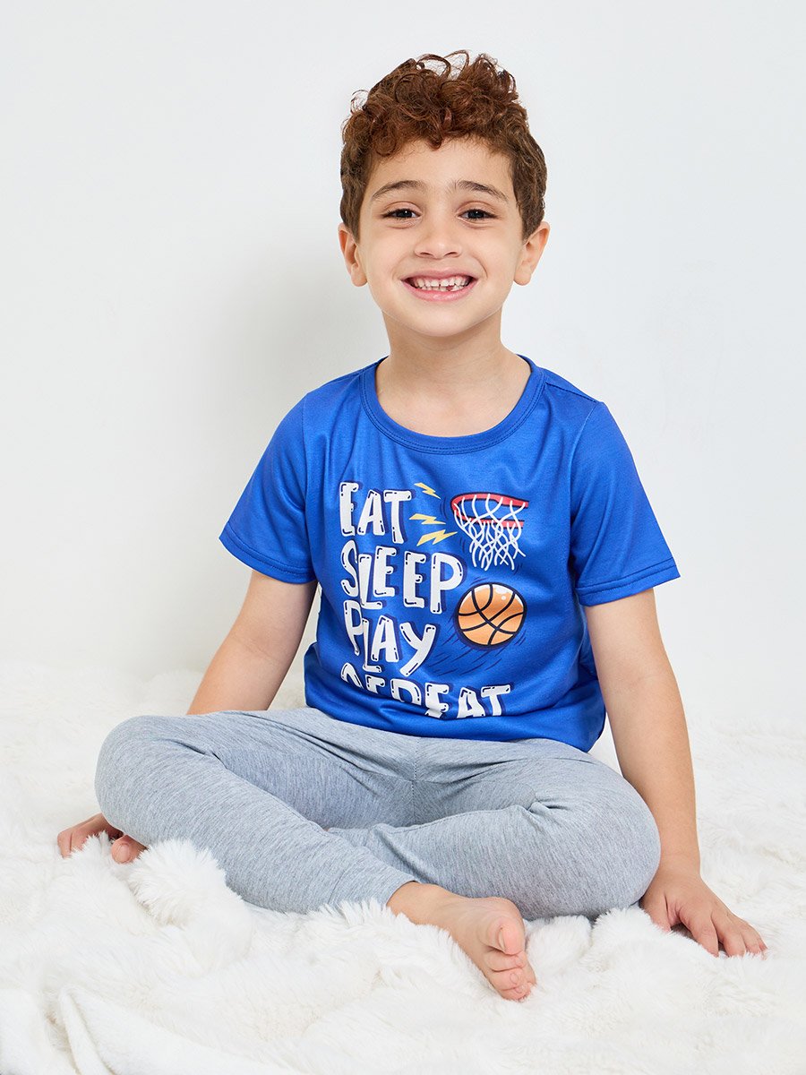 Boys Graphic Print T-Shirt and Cuffed Pyjama Set